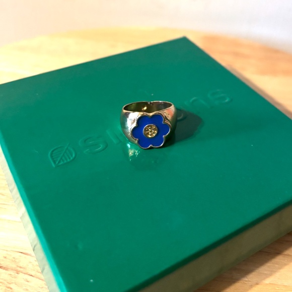Simons golden chunky indigo flower chunky ring EUC - Picture 2 of 5